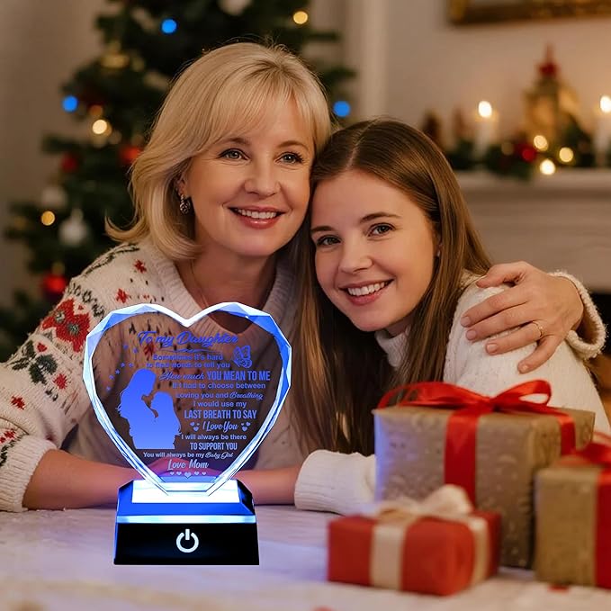 ZHSHWAT Birthday Gifts for Daughter K9 Crystal Heart with Color-Changing Base - Lifetime Keepsake Gift for Daughter from Mom, Perfect for Birthday Mothers Day, Elegant Gift Box