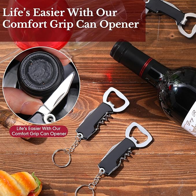 Ziliny 48 Pcs Bottle Opener Keychain Bulk Wine Bottle Beer Opener Keychain 3.27" Stainless Steel Corkscrew Waiter Corkscrew Wine Keyring Gifts for Christmas Bar Party Wedding Home (Black)