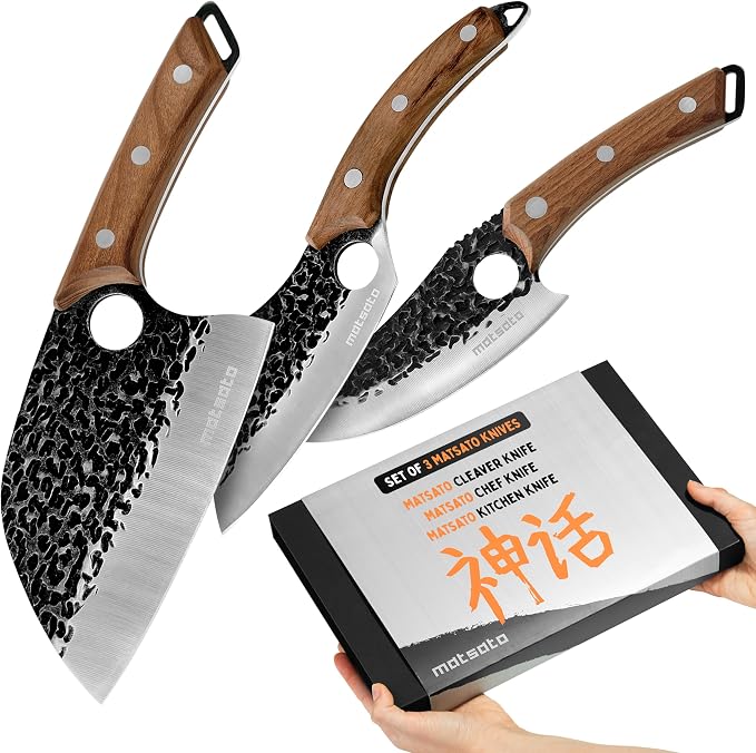 Matsato Knife Set 3-Piece Kitchen Knives, Cooking Chef Knife Set | Cleaver, Kitchen And Chef Cutting and Chopping Knives Sets Juego De Cuchillos Para Cocina