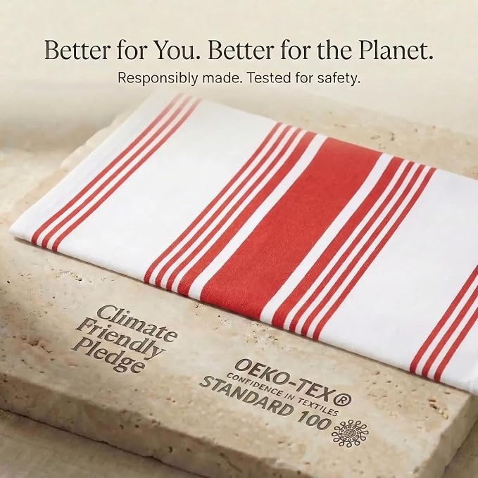 Urban Villa Kitchen Towels 100% Cotton Dish Towels for Kitchen (Set of 6) 20”x30” Dish Cloths Highly Absorbent Kitchen Linen Set with Hanging Loop Perfect for Drying Dishes Cleaning Towels-Red White