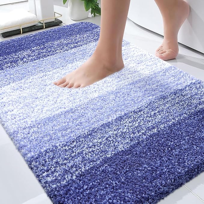 OLANLY Bathroom Rugs Mat 34x21, Extra Soft Absorbent Microfiber Bath Rugs, Rubber Backing, Quick Dry, Machine Washable Bath Mats for Bathroom Floor, Tub and Shower, Home Decor Accessories, Blue-Violet