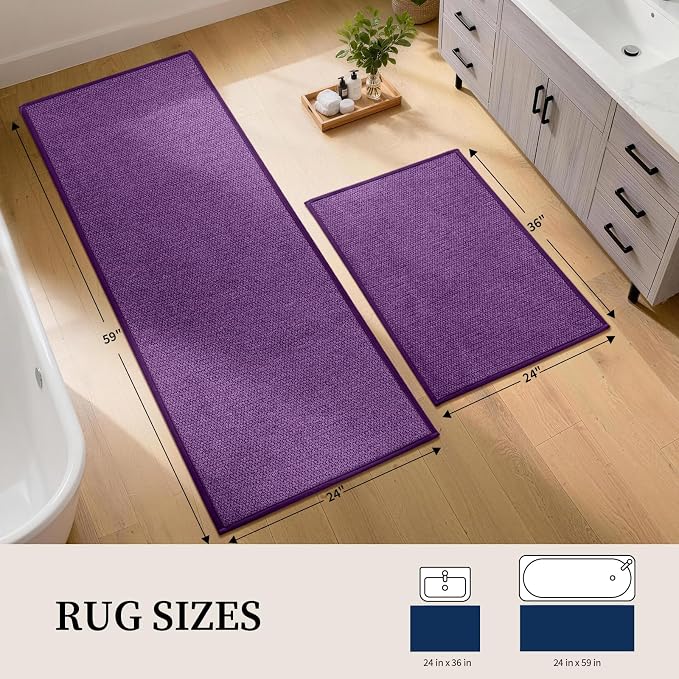 YIHOUSE Long Large Bathroom Rugs Sets 2 Piece, Quick Dry Thin Bath Mat, Non Slip Absorbent Machine Washable, Bath Runner Rug for Tub Sink Home Decor (24"x36" + 24"x59",Purple)