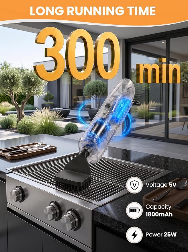 Electric Grill Brush with LED Light, Grill Cleaner for Outdoor Grill（Black） | Reciprocating Cleaning Action, Hot Grill Cleaning, Brushless Motor, 3-5H Runtime, LED Light, Ergonomic Handle, 4 Heads Kit