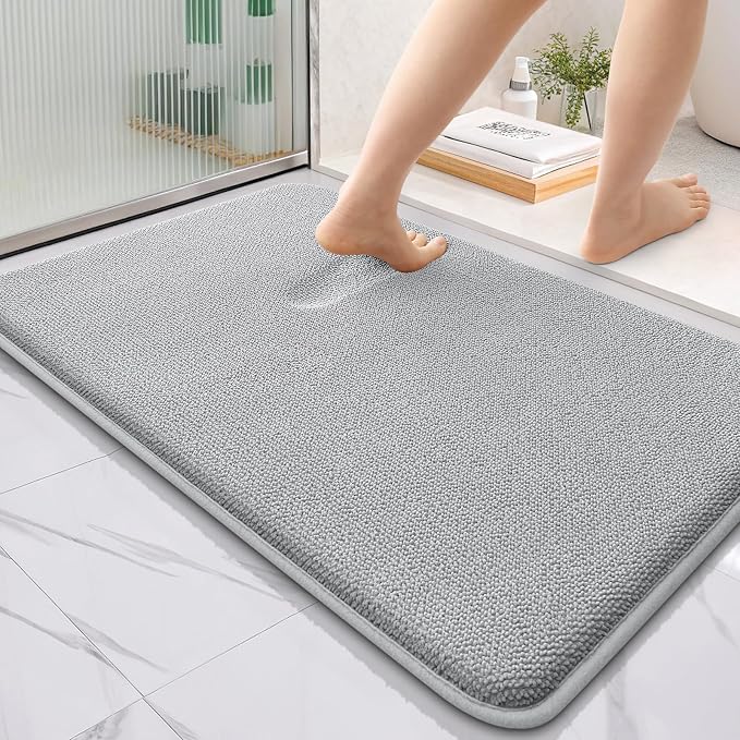 OLANLY Thick Memory Foam Bathroom Rug 36x24, Absorbent Bath Mat, Light Grey | Soft Quick Dry Bath Rugs Mats, Non-Slip, Machine Washable Carpet for Bathroom Floor, Tub and Shower, Home Decor Accessories