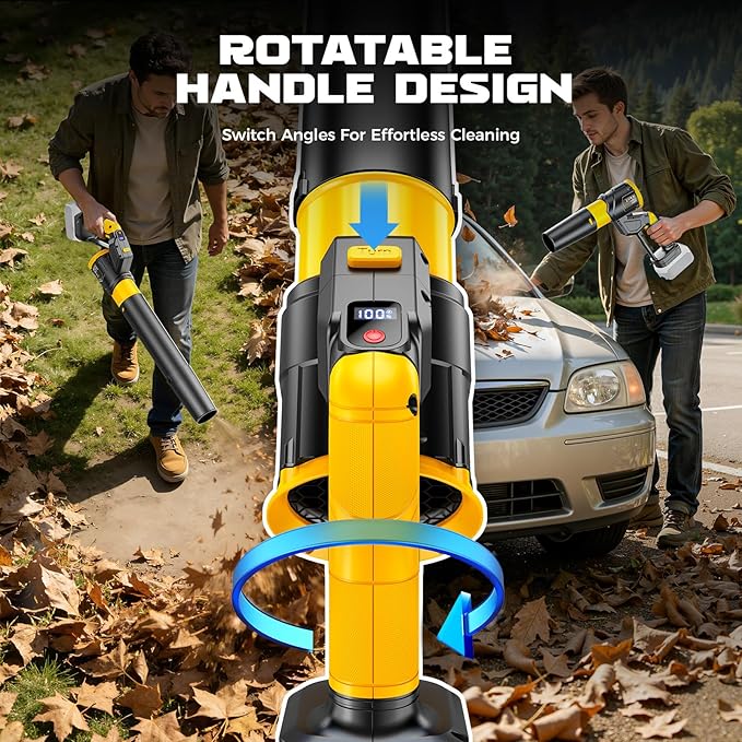 DIYtoolifz Cordless Leaf Blower Compatible with Dewalt 20V, 180° Rotated, 600 CFM Handheld Leaf Blowers, 3-Speed Brushless Motor, Lightweight Blower for Yard, Garden, Patio, NO Battery (Tool ONLY)