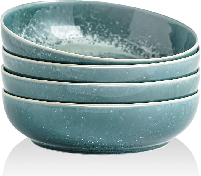 30oz Ceramic bowls set of 4-8" serving bowls for Kitchen,Pasta,Salad-Dishwasher & Microwave Safe Perfect for Housewarming, Thanksgiving, Christmas-Teal Green