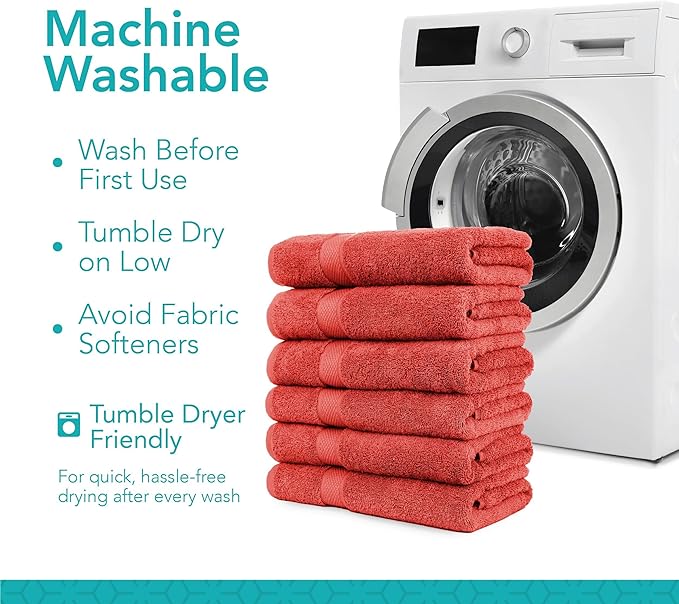 Pleasant Home Bath Towels Set of 6 (24” x 50”) 100% Cotton, 515 GSM | Lightweight, Soft & Highly Absorbent Luxury Towels for Bathroom | for Gym, Pool & Spa | 6 Pack, Red