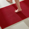 TYUU Christmas Bathroom Rugs Non Slip Washable, Super Absorbent Thin Bath Mat Quick Dry Low Pile Bathroom Rug, Red 24"x47"