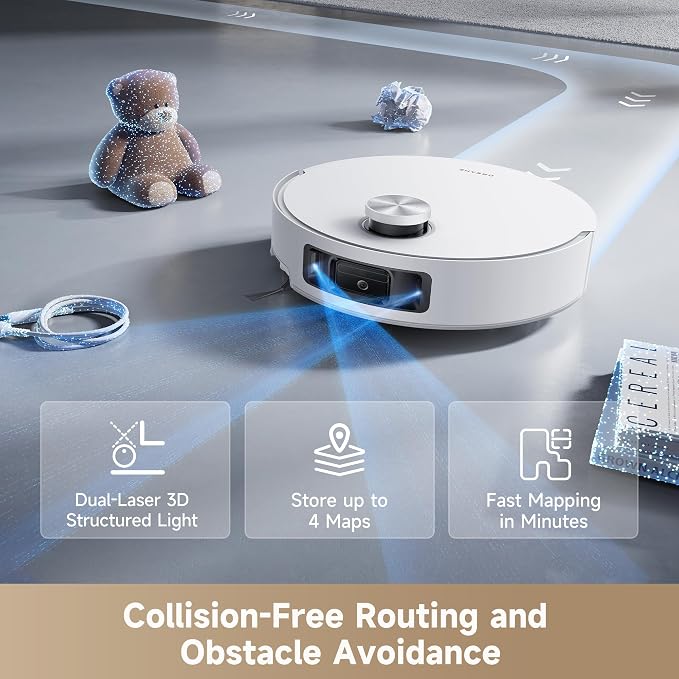 DREAME Aqua10 Roller AE Robot Vacuum, Roller Mop Fresh Water Mopping, Carpet-Safe Roller Guard, Auto-Empty, 30,000Pa Suction, 212℉ Hot Water Mop Washing, Hot Air Drying, 100% Detangling, Voice Control