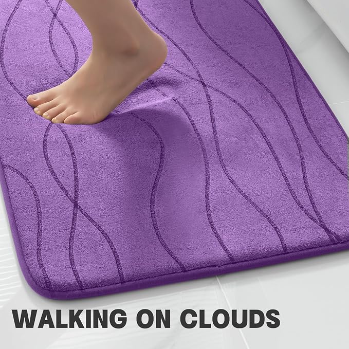 YIHOUSE Bathroom Rugs Set 3 Piece, Memory Foam Bath Mat Purple | Ultra Soft, Absorbent, Non-Slip, Machine Washable, for Bathroom, Sink and Toilet