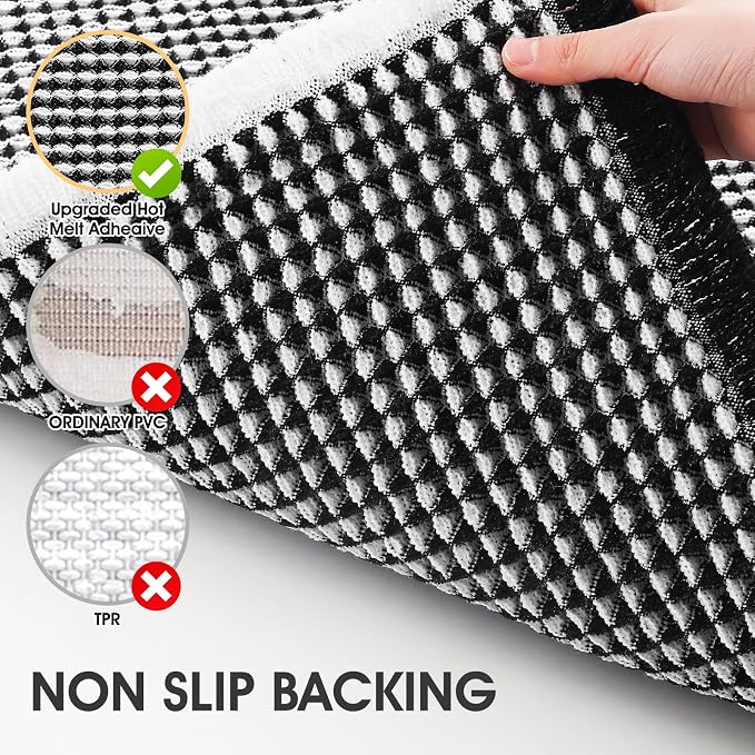 IM HOME Extra Large Waffle Bath Mat Black & Cream 6'x2'(72" x 24"), Boho Woven Modern Bath Mat Rugs, Absorbent Non Slip Bathroom Rugs, Soft Washable Bath Rugs with Tassels for Bathroom