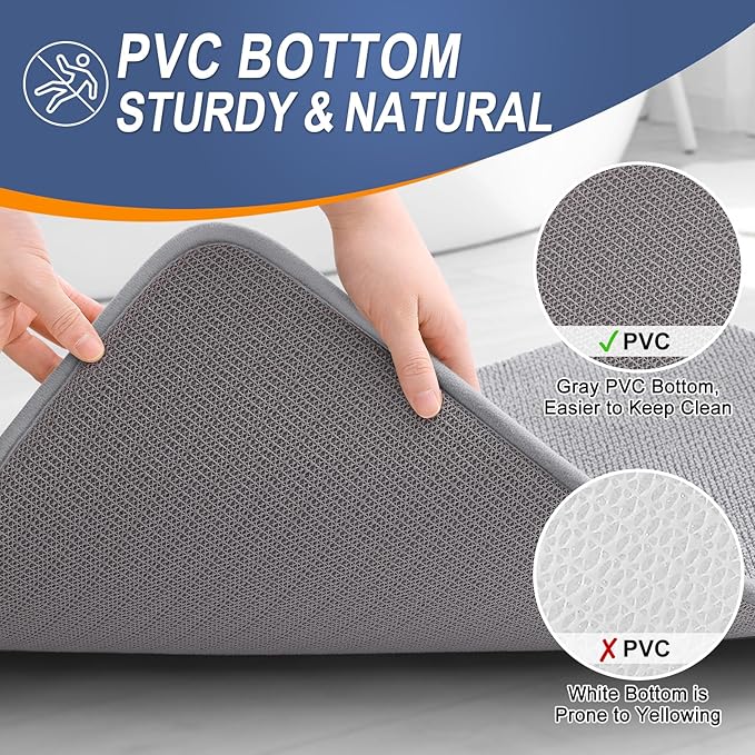 OLANLY Thick Memory Foam Large Bathroom Rug 47x32, Absorbent Bath Mat, Grey | Soft Quick Dry Bath Mat Rugs, Non-Slip, Machine Washable Mat for Bathroom Floor, Tub and Shower, Home Decor Accessories