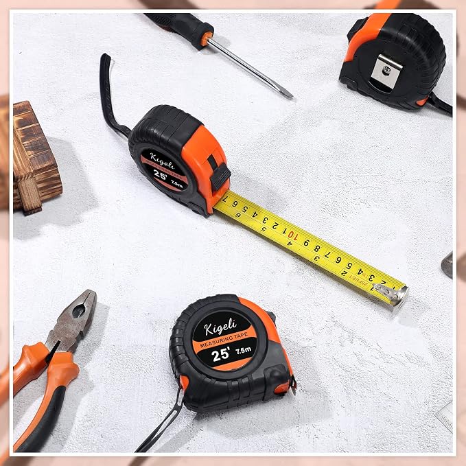 24 Pieces Tape Measure 25 Feet Retractable Measuring Self Locking Measurement Tape Bulk Easy to Read with Fractions, Metric Inches and Imperial Measurement