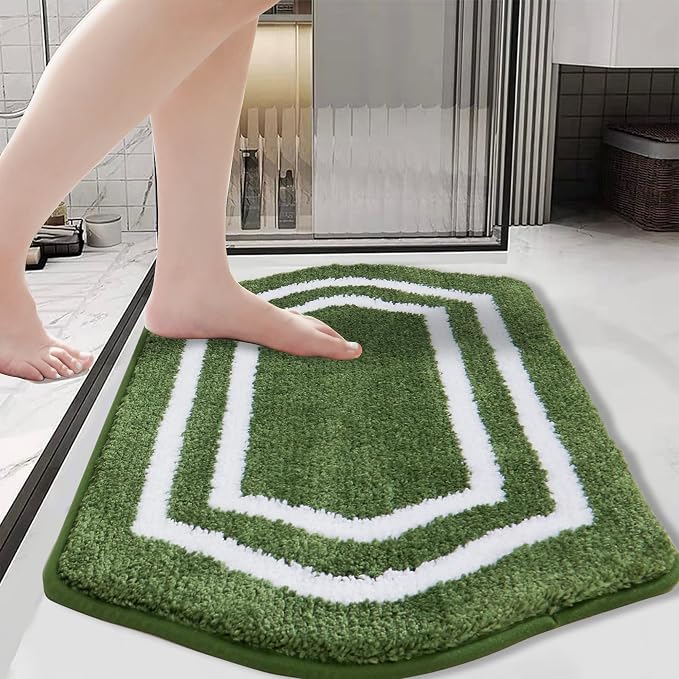 COSY HOMEER Extra Thick Bath Linen Sets Rugs - Anti-Slip Bath Mats Soft Plush 100% Strong Polyester Living Room Bathroom Mat Floor Water Absorbent(Green,24x36 - Inches)
