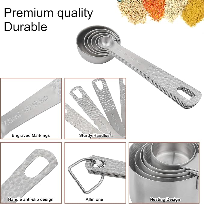 Measuring Cups and Spoons Set, 18/8 Stainless Steel Measuring Cups and Spoons Set for Baking & Kitchen, Metric & US Metal Measure Cup and Spoon for Dry & Liquid