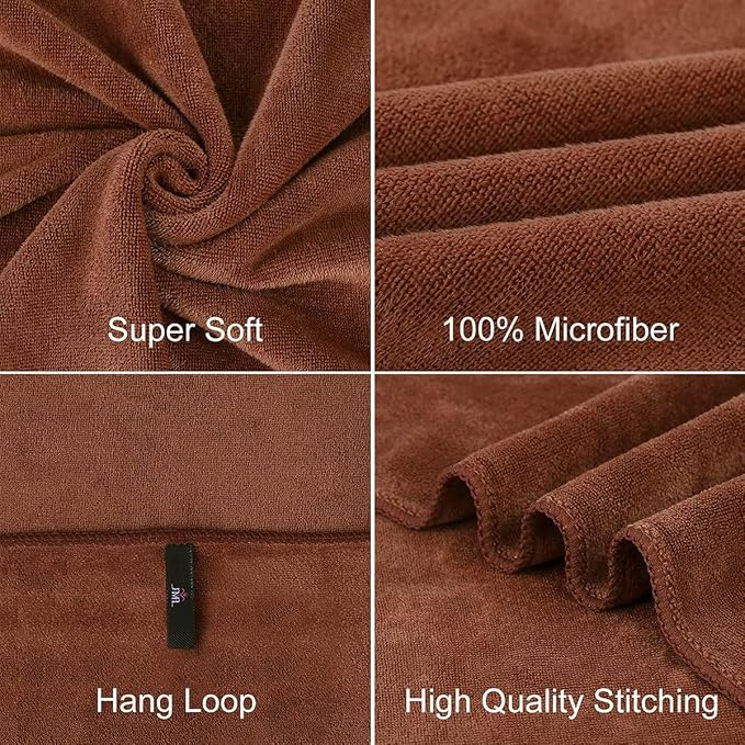 JML Microfiber Bath Towels, 6 Pack, 30" x 60", Brown | Oversized, Soft, Super Absorbent, Fast Drying, Lint-free Towels for Bathroom, Sport, Fitness, Yoga