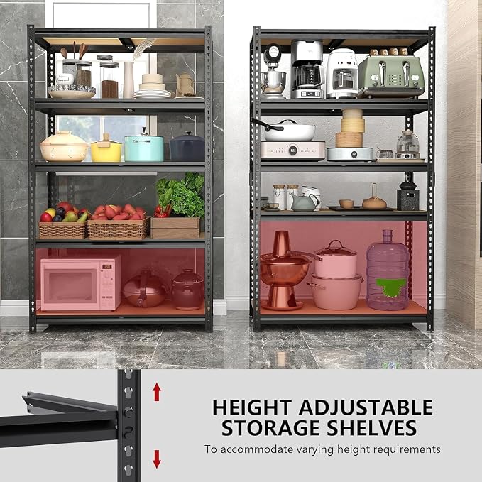 Heavy Duty Garage Shelving,5-Tier Garage Storage Shelves,2400LBS Storage Shelves Heavy Duty,Adjustable 5 Tier Shelving Unit,Heavy Duty Shelving for Garage Storage Warehouse,28''×12''×60''