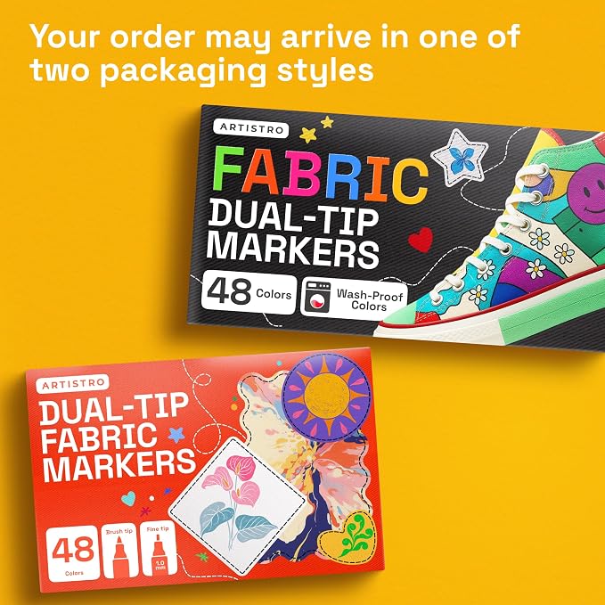 ARTISTRO 48 Dual-Tip Fabric Markers Decorating Kit, Permanent for Clothes | Brush & Fine Tip, Acrylic Paint Pens for Sneakers, Bags, Shoes, Textiles, Canvas, Sewing, Craft, & DIY