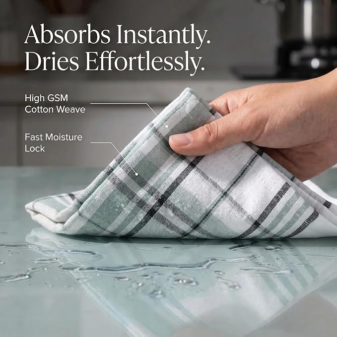 Urban Villa Kitchen Towels Set of 6 Majestic Checks Kitchen Towels 20X30 Inches 100% Cotton Highly Absorbent Kitchen Towels Premium Quality Ultra Soft Mitered Corners KitchenTowels