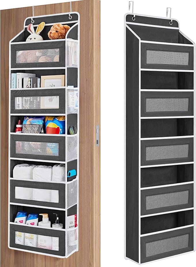 JARLINK Over the Door Organizer for Bedroom, Pantry Bathroom, 5 Shelf Black | Anti-Tilt Design, 44 lb Load Capacity, Hanging Door Organizer with 5 Large Capacity Pockets, Behind Door Storage for Nursery