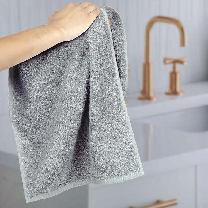 Amazon Basics Soft and Thick Cotton Hand Towels for Gym, 16 x 26 in, Gray, 12-Pack