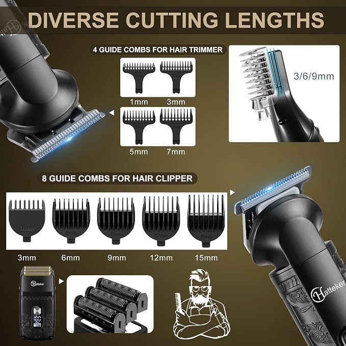 Hatteker Professional Hair Clipper Electric Razor Foil Shavers for Men Body Nose Ear Hair Grooming Kit with Triple Blades Cordless Waterproof