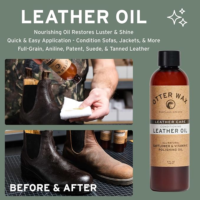Otter Wax Essential Leather Care Kit | Complete Leather Cleaning & Conditioning Set | Clean, Condition, Shine, & Protect All-Types of Leather| All-Natural & PFAS-Free | Made in Portland USA
