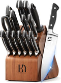 KnifeSaga 15-pc Japanese Kitchen Knife Block Set, Razor Sharp, Professional | Innovative Steel, High Carbon Stainless, Enduring Sharpness, Ergonomic Handle, Quality Acacia Wood Block, Full-tang, Gift Box