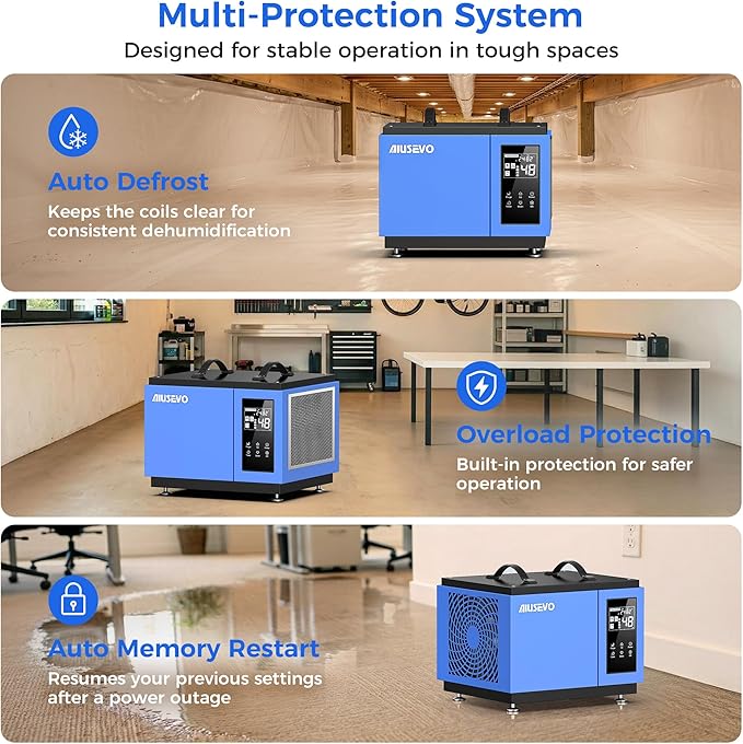 130 Pints Commercial Dehumidifier with Pump and Drain Hose, Crawl Space Dehumidifier for Basement up to 65,00 Sq. Ft for Water Damage, Attic, Garage, Industrial, Auto Defrost, Humidity Control