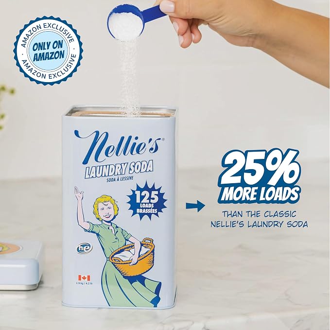 Nellie's Laundry Soda | Laundry Detergent Powder, 125 Load | Made in Canada | Septic-Safe, HE Compatible & Fragrance-Free - Concentrated Formula - Simple, Safe ingredients