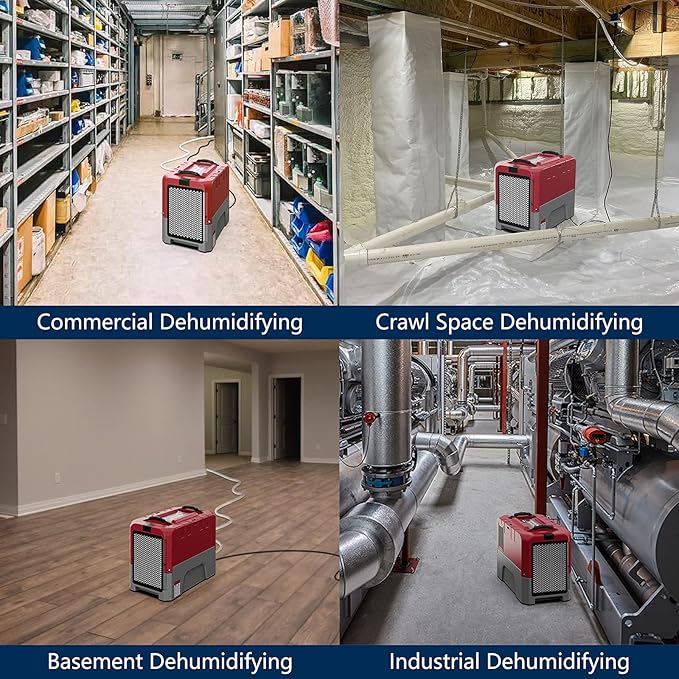 ALORAIR LGR Commercial Dehumidifier with Pump Drain Hose, 180 Pint Large Capacity Crawl Space Dehumidifier for Water Damage Restoration, Basements Warehouse & Job Sites, 6 Years Limited Warranty, Red