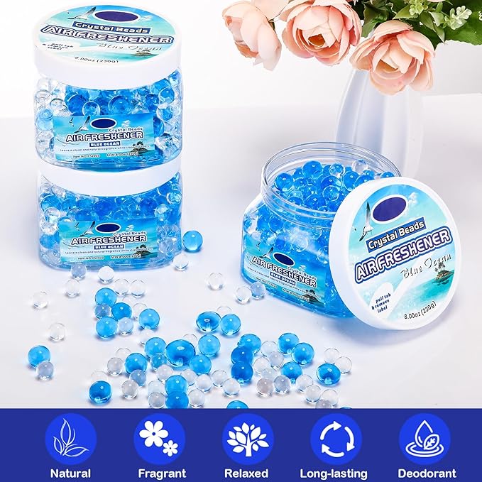 18 Pack Gel Odor Eliminator Beads 8 Ounce Scent Beads Bulk Air Freshener Removing Long Lasting Eliminates Odors for Home, Bathrooms, Cars, Boats, Rvs and Pet Areas(Ocean)