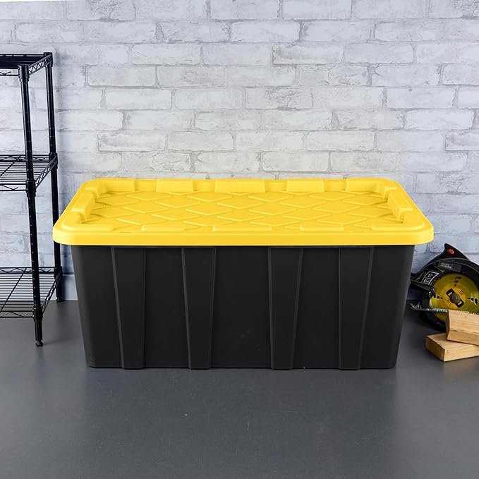 Sterilite 12-Pack Industrial Tote, Plastic Storage Container Bins with Lids, 38 Gallon - Heavy-Duty Organizing Containers for Closet, Bathroom, and Office