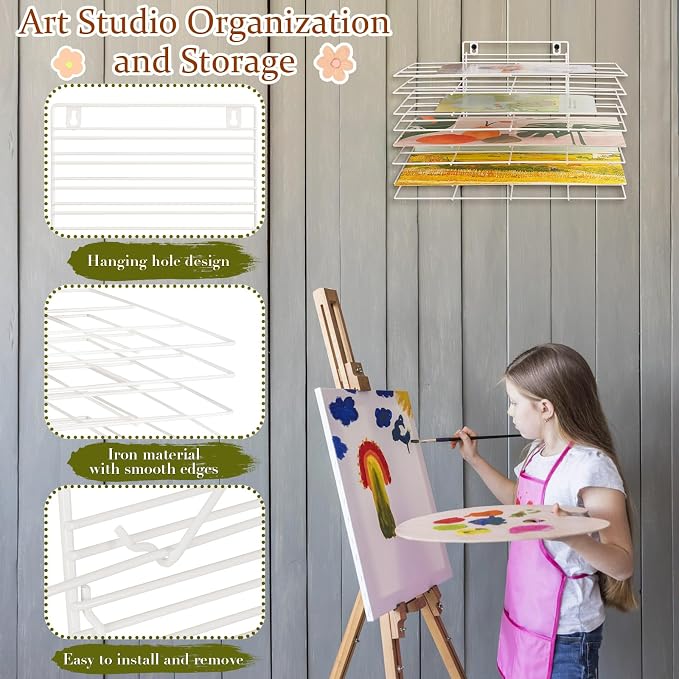 8 Shelves Art Drying Rack for Classroom, Paint Drying Rack, White | Drying Rack Classroom, Wall Art Storage Rack, Removable Shelves for Classrooms and Art Studios