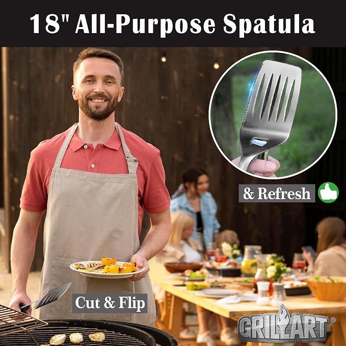 GRILLART BBQ Tools Grill Tools Set -18Inch Grilling Tools BBQ Set - Grill Accessories w/BBQ Tongs, Spatula, Fork, Brush- Stainless Grill Kit Grilling Set - Gift Ideas BBQ Accessories Gifts for Men Dad