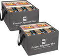 Flenpptly Freezer Organizer Bins, 2 Pack Freezer Storage Bins, Dark Grey | 15"x14"x9" Collapsible Deep Freezer Organizer Bins with Removable Dividers, Handles
