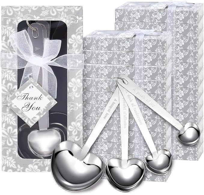 50 Set Heart Measuring Spoons, Bulk Wedding Favors for Guests, Bridal Shower Favors, Kitchen Measuring Spoon Gift for Party Souvenirs Birthday Tea Party Gifts for Guests
