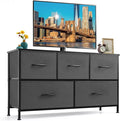 5-Drawer Dresser for Bedroom, Anti-Tip Wide Storage Organizer Fabric Chest of Drawers TV Stand for 45" TV with Wooden Top and Metal Frame for Closet, Living Room, Hallway, Entryway, Gray