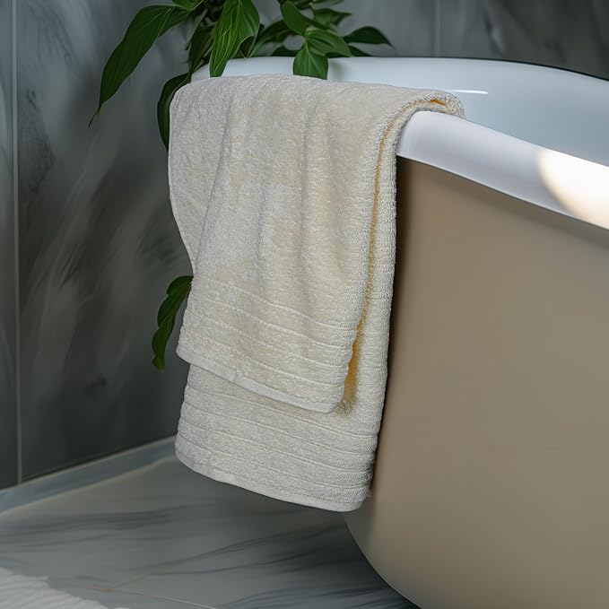 Tens Towels 4 Piece Extra Large Bath Towels 30 x 60 Inches, Cream | 100% Cotton, Larger & Lighter Weight, Quicker to Dry, Super Soft and Absorbent, Perfect for Bathroom