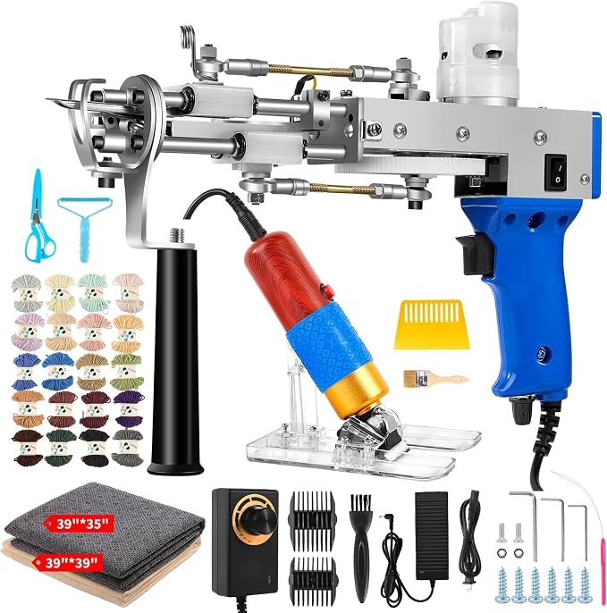 Vehipa Rug Tufting Gun with Carpet Trimmer Kit - 2 in 1 Cut Loop Pile Tufting Gun with Tufting Shears, Tufting Cloth, Yarn, Brushes, Scrapers for DIY Rug Making
