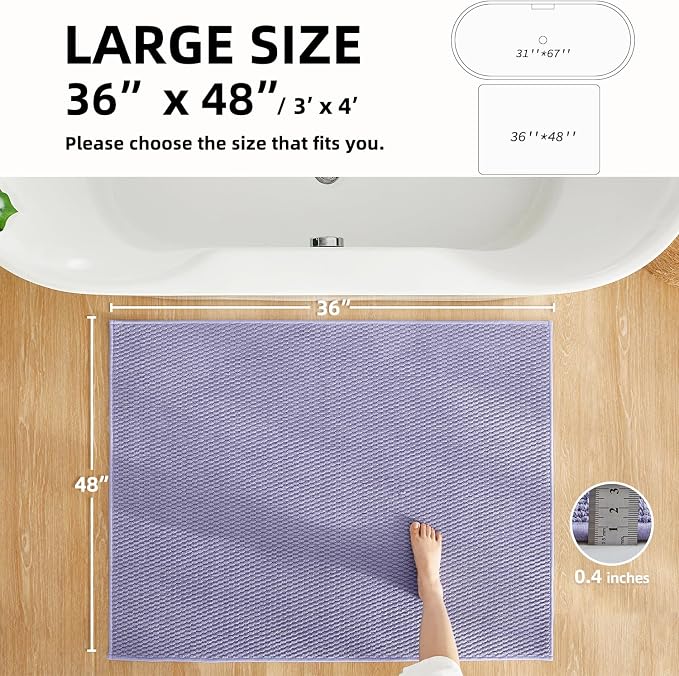 TYUU Large Bathroom Rugs Non Slip Washable Bath Rugs Super Absorbent Bathroom Rug Thin Quick Dry Low Pile Bath Mats, Lavender 36"x48"