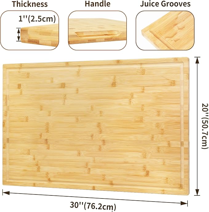 Utoplike Extra Large Cutting Board, 30x20in Butcher Block with Juice Groove | Premium Bamboo Chopping Boards, Wood Stove Top Cover, Over the Sink for Turkey, Meat, Vegetables, 1"Th