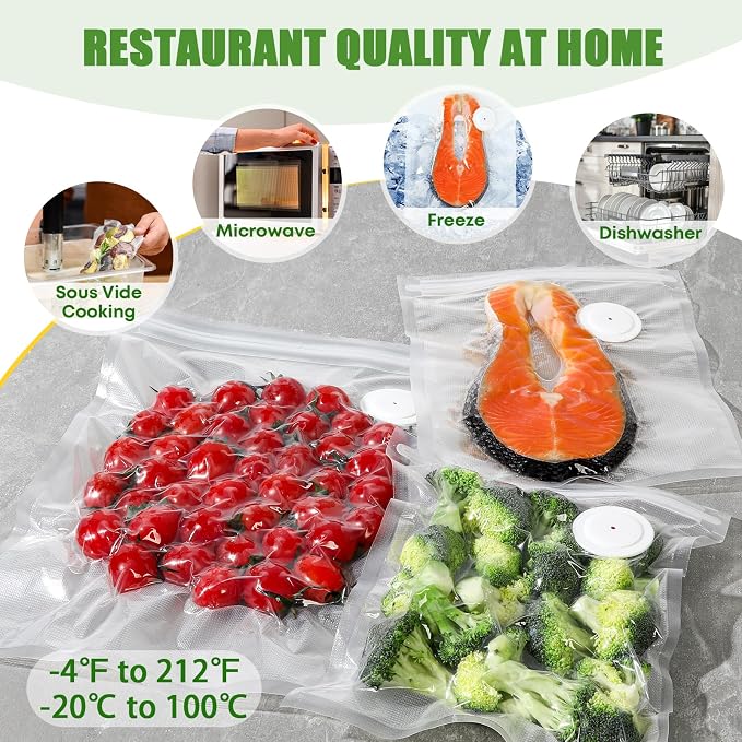 Reusable Vacuum Sealer Bags, 60 Pack, BPA-Free | 2 sizes 10x13 & 8x10, leakproof, freezer/sous vide/microwave safe, dishwasher safe, compatible handheld & most vacuum sealers