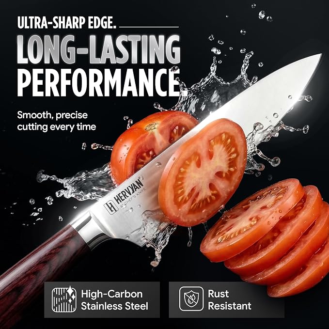 Chef Knife, 8 Inch High Carbon Stainless Steel Sharp Kitchen Knife with Ergonomic Pakkawood,Gift Box for Family & Restaurants 8-Inch Chef Knife, High-Carbon Stainless Steel Kitchen Knife