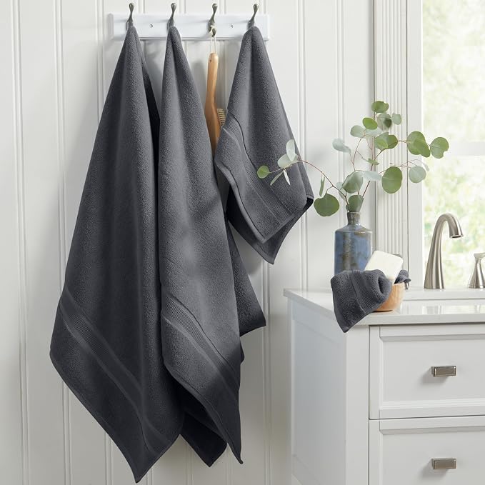 Springtree Home Luxury Bamboo Rayon Plush Bath Towel Set | 4-Pack | Grey | 35% Bamboo Rayon - 65% Zero Twist Cotton | Absorbent Quick-Dry Towels for Bathroom | Ultra Soft | OEKO-TEX Standard 100