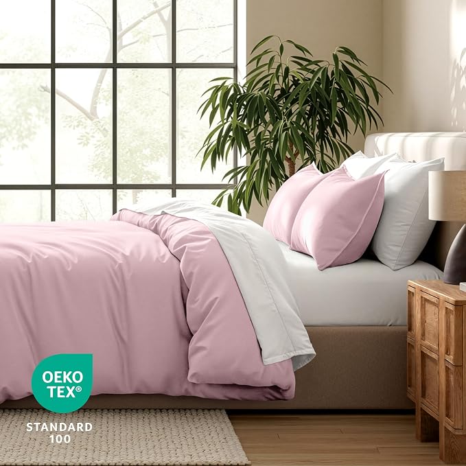 Bare Home Bedding Duvet Cover Queen Size - Premium 1800 Super Soft Collection - Lightweight, Cooling - Soft Breathable Bedding Duvet Cover (Queen, Dusty Pink)