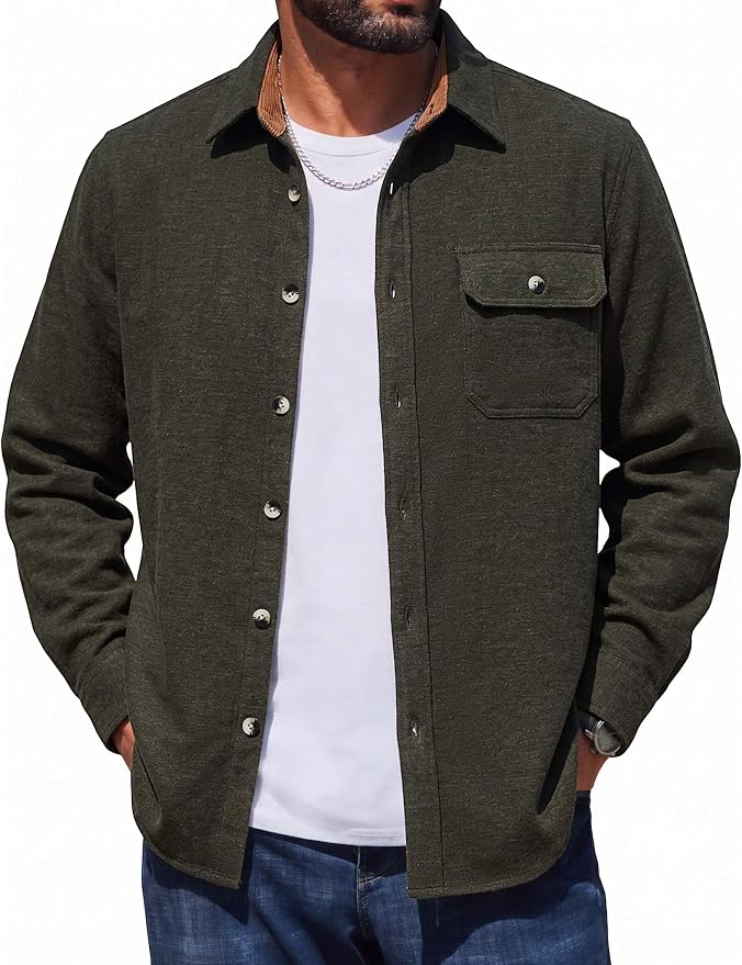 COOFANDY Mens Flannel Shirts Long Sleeve Plaid Button Down Shirt Jacket | Soft Brushed Cotton, 13 oz Flannels, Pen Slot, One Flap Pocket, Lightweight Fall Shirts for Work Outdoor Casual Wear