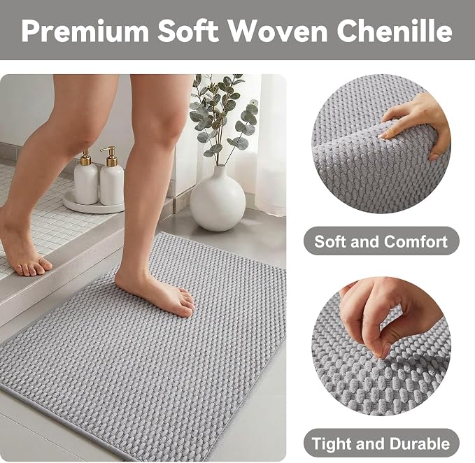 Triohero Bathroom Runner Rug, Long Bath Mat Washable Thin Quick Dry Low Pile Bathroom Runner Rugs 24 x 60 Non Slip, Light Grey 24"x60"