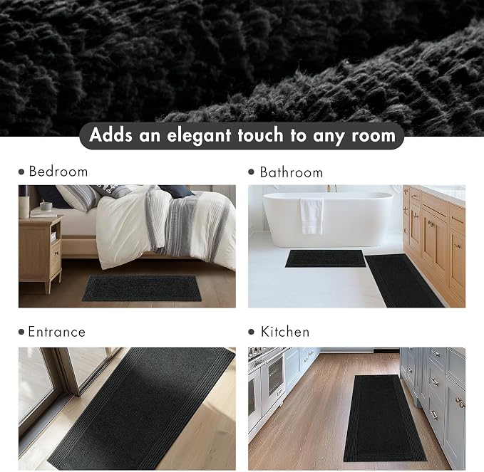 Madison Park Splendor Reversible 100% Cotton Bath Rug, 20 x 30, Black | Tufted Bathroom Mat, 3000 GSM, Hotel Quality, Luxurious Plush, Medium Pile, Absorbent, Quick Dry, OEKO-TEX, Shower Room Décor