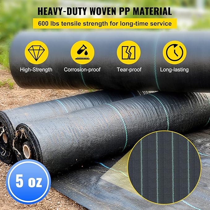 Happybuy Driveway Fabric, 13x60ft Commercial Grade Landscape Fabric, Garden Weed Barrier Fabric Heavy Duty, Geotextile Fabric Underlayment Gravel, Ground Cover Drainage Fabric, Weed Mat Cloth | Landscape Fabric, Woven Geotextile Fabric, Landscaping Fab...